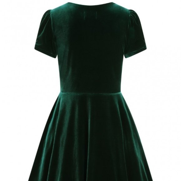 2XL NWT Hell Bunny Green Stretch Velvet 40s Style Retro Holiday Joanne Dress - Picture 2 of 6